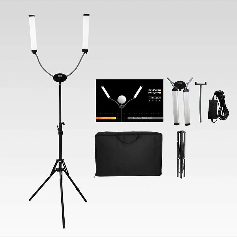 FX-480ii Vikbar 50 W 3200K-5500K LED Video Studio Dual Arms Fill Ring Light med USB-laddningsport, 200 cm långa stativ för YouTube-kameratelefon, smink — Mobil och surfplatta