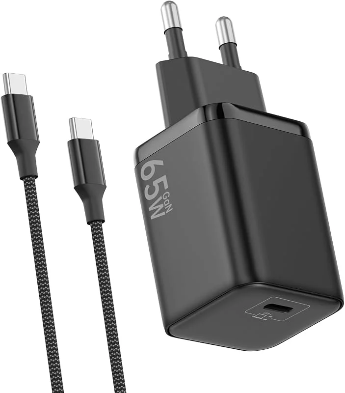 USB-C laddare 65W, PPS USB-C nätadapter med C-laddningskabel 2M flätad nylon, GaN snabbladdare för Phone 17 Pro Max, 16, 15, Macb00k Pro, Air, Galaxy S25, S24, S23, Note 20, surfplatta, bärbar dator, svart — Mobil och surfplatta