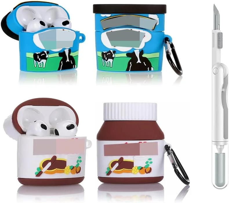 (2-pack + rengöringspenna) XMBYGY fodral för Apple AirPods 3rd generation trådlösa hörlurar med rengöringspenna-kit, tecknad huddesign silikon laddningsväska skydd fodral för AirPods 3 (BJR+NTA) — Mobil och surfplatta