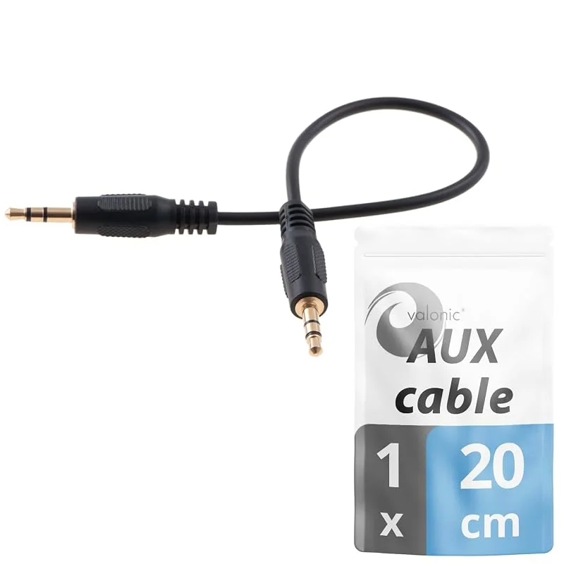 valonic AUX-kabel kort - 20 cm - 3, 5 mm - jack audio kabel för bil eller PC - jack kabel - svart — Hörlurar och ljud