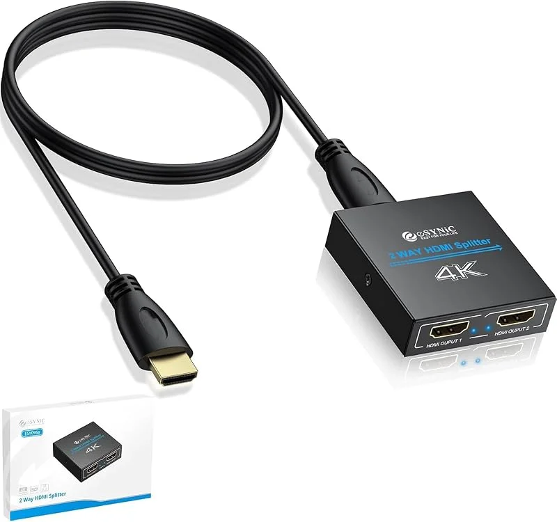 eSynic 1 x 2 HDMI-splitter, 4K HDMI-splitter 1 i 2 ut HDMI-förstärkaradapter aluminium V 1.4 HDCP med strömadapter stöder 3D 4K @30HZ Full HD1080P för PC PS3 PS4 Blu-ray-spelare HDTV — TV och streaming