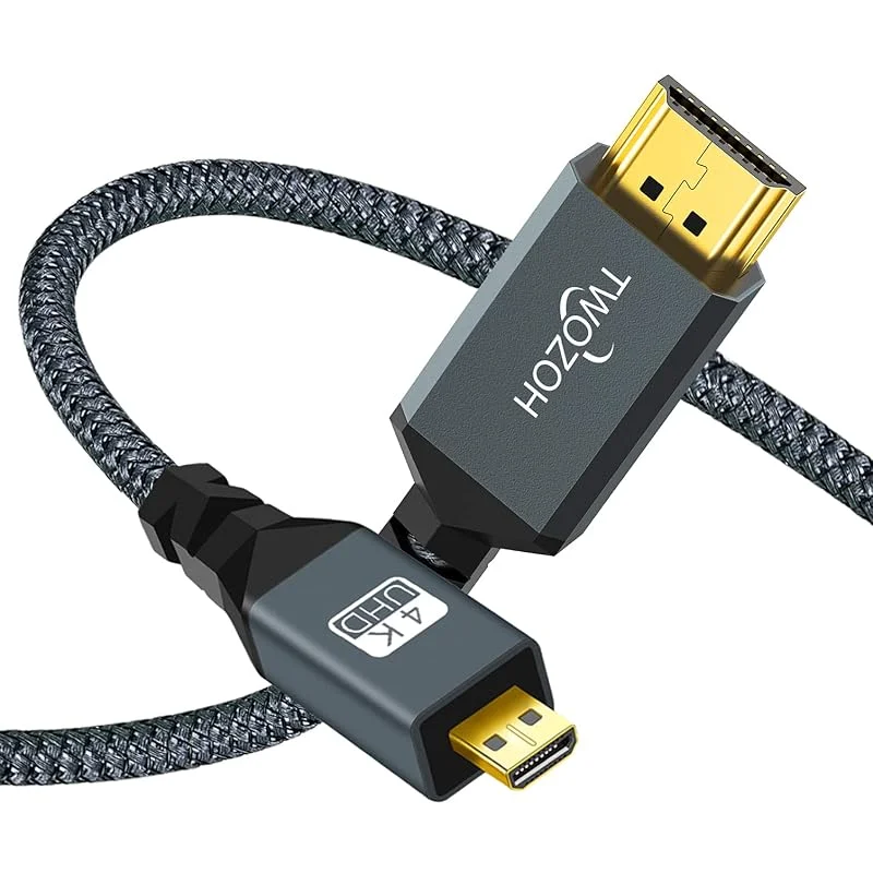 Twozoh 4K Micro HDMI till HDMI-kabel 3M, höghastighets HDMI till Micro HDMI 2.0 flätad sladd stöder 3D 4K 60Hz 1080p för GoPro Hero 7, Sony Camera, Raspberry Pi 4, Nikon B500 — Laddning och kablar