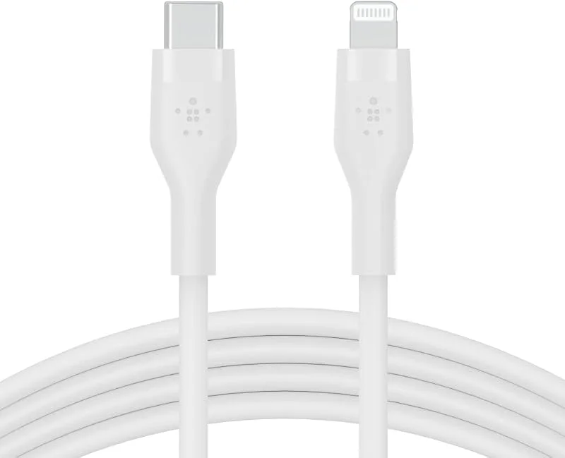 Belkin BoostCharge Flex silikon USB typ C till Lightning-kabel (2 m, 6, 6 fot), MFi-certifierad 20 W snabbladdning PD strömförsörjning för iPhone 13, 12, 11, Pro, Max, Mini, SE, iPad och mer – vit — Mobil och surfplatta