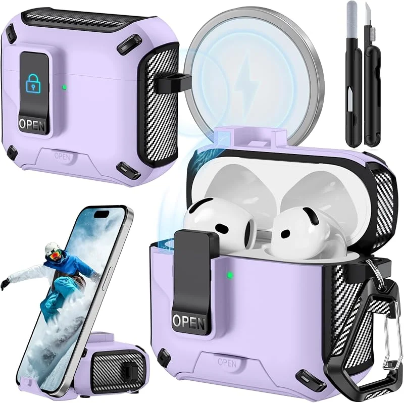 Magnetiskt Fodral med Telefonstativ (för AirPods 5, 4-Lila) — Mobil och surfplatta