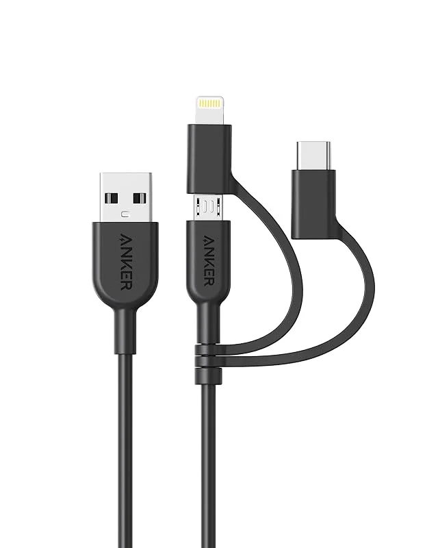 Anker iPhone-kabel, PowerLine II 3-i-1 [90 cm], USB Type-C, Lightning, Micro USB-kabel för iPhone XS, XS Max, XR, 8, 8 Plus, iPad, Huawei, HTC, LG, Samsung Galaxy, Sony Xperia, Android-smartphone och mer — Mobil och surfplatta