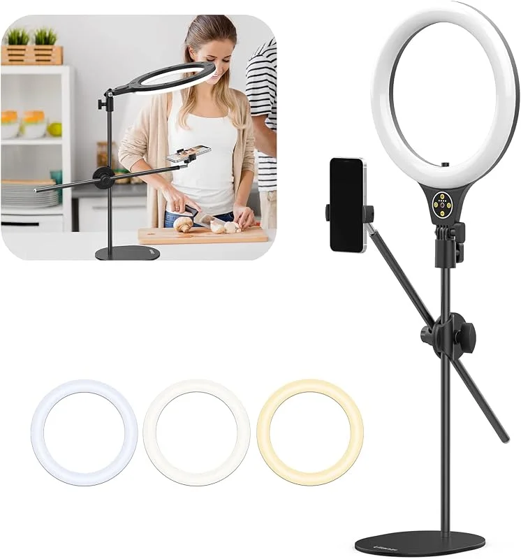 ULANZI Topshot Overhead-ringlampa med stativ, ring-10 — Mobil och surfplatta