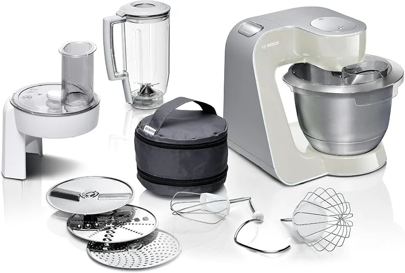 Bosch Köksmaskin MUM5 1000 Watt Grå - Mjukstart för Minskat Stänk - 3D PlaneteryMixing Efterliknar Handknådning - 7 Hastigheter - Diskmaskinssäkra Delar - BPA-Fria Plastmaterial - MUM58L2 — Kök & Hushåll