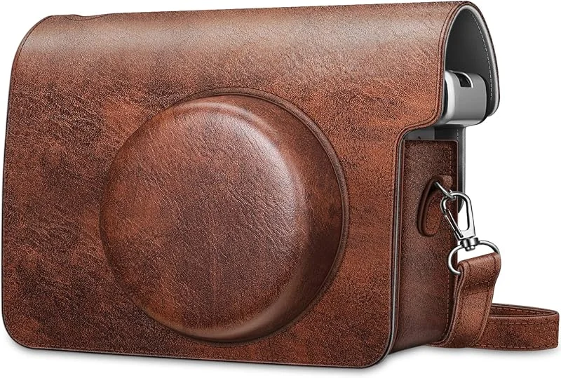 FINTIE Skyddsfodral för Fujifilm Instax Wide 300 Instant Film Camera - Premium PU-läder skyddsfodral med avtagbart band, vintage brun — Portabel digital och ljud