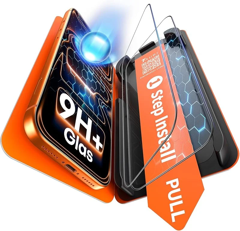 TAURI 2-pack för iPhone 17 Pro skärmskydd, [1-stegs installation] med automatisk dammborttagning, 9H+ härdat glas, fullt täckskydd, repfri [splittersäkert militärkvalitet] bubbelfri — Mobil och surfplatta