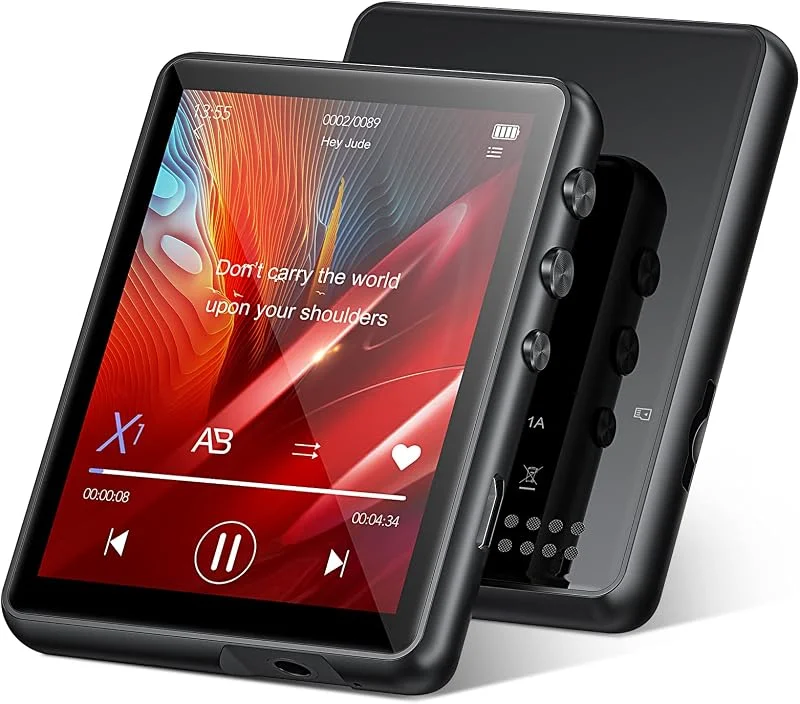 64 GB MP3-spelare med Bluetooth 5.3, HiFi förlustfri ljudspelare med högtalare, 2, 4-tums full pekskärm, FM-radio, line-in röstinspelare, e-bok, stöd upp till 128 GB — Portabel digital och ljud