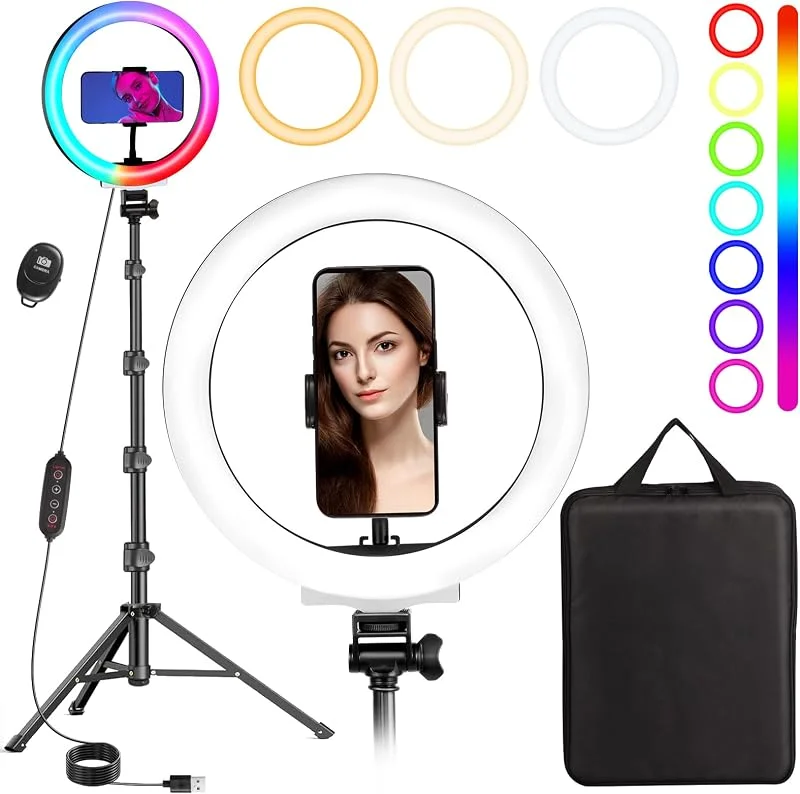 MICCYE Ringlicht med Stativ och Telefonhållare 10" RGB Selfieljus — Mobil och surfplatta