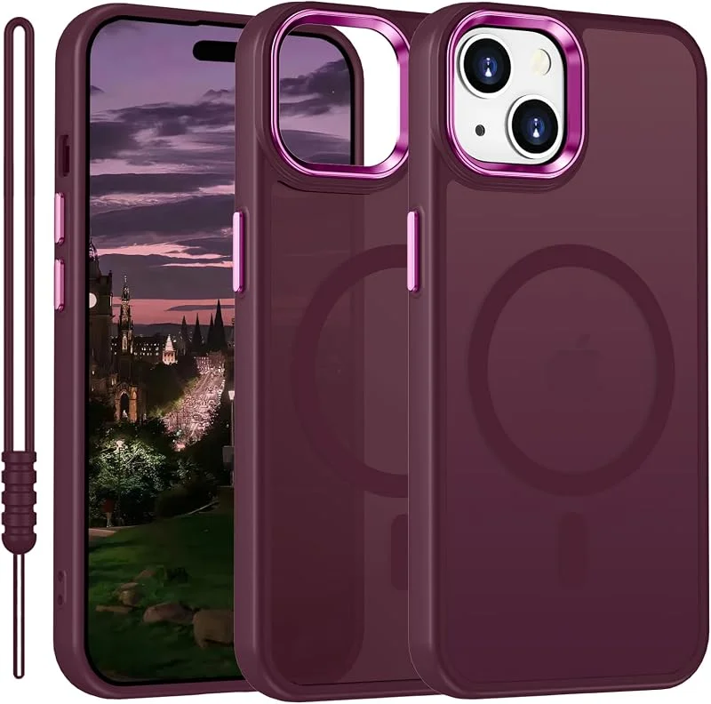 YUANDMI för iPhone 14 fodral kompatibelt med MagSafe, mobiltelefonfodral för iPhone 14, 13 magnetisk lätt tunn matt touch, halkfri reptålig skydd stötsäkert fodral mörk röd — Mobil och surfplatta