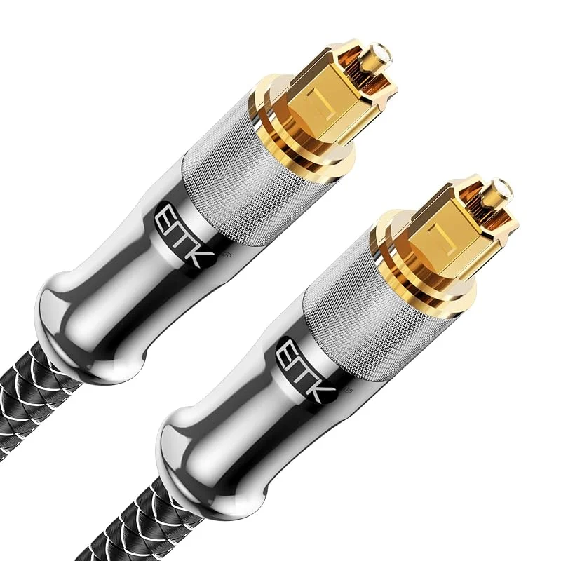 EMK Optisk kabel optisk ljudkabel digital Toslink-kabel Spdif kabel kompatibel med TV, Soundbar, hemmabio, Xbox, PS4 och mer (guldpläterad kontakt Toslink-silver, 3 m) — TV och streaming