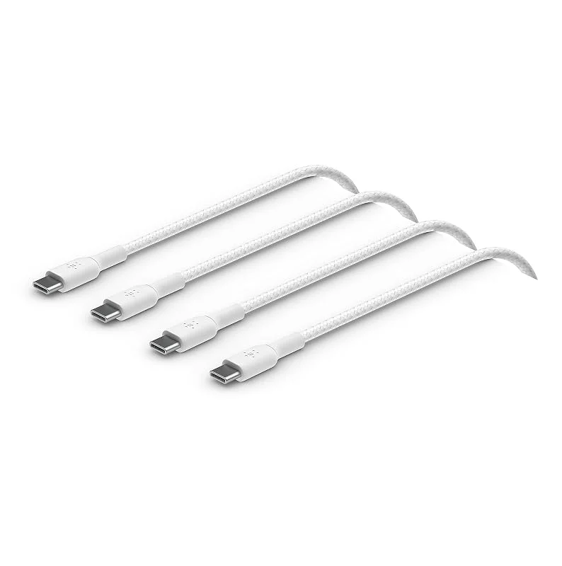 Belkin flätad snabbladdningskabel USB-C till USB-C för iPhone 15, Samsung Galaxy S24, S23, Note 20, Pixel 7, iPad Pro, Mini, Nintendo Switch, USB Type-C snabbladdningskabel, 1 m, 2-pack - Vit — Mobil och surfplatta