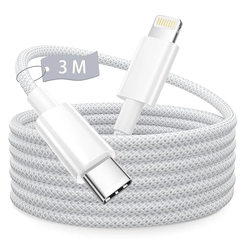 USB-C till Lightning-kabel 3 m, [Apple MFi-certifierad] iPhone-snabbladdningskabel med nylonväv, USB-C till Lightning-laddare för Apple iPhone 14, 13, 12, 11 Pro, X, 8, 7, 6, 5 och iPad — Mobil och surfplatta