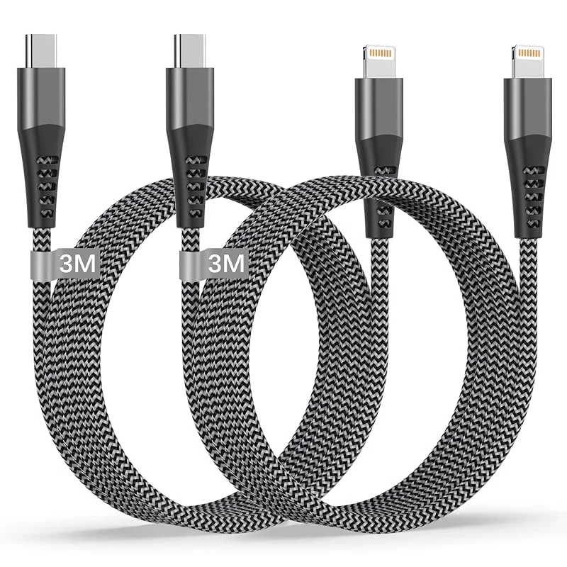 USB-C till Lightning-Kabel 3M 2-Pack [MFi-certifierad] Snabbladdningskabel för iPhone USB-C till iPhone-Kabel Snabbladdning för iPhone 14, 13, 12, 11 Pro Max, XS, XR, X, SE, 8, iPad — Mobil och surfplatta