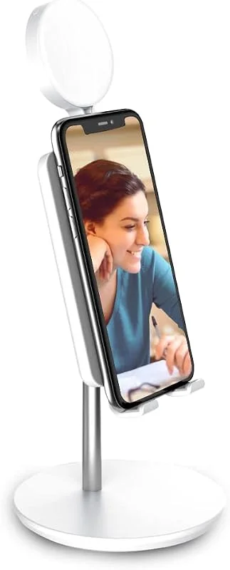 DigiPower Shine smartphone-stativ med 3 tums ringljus, höjdjusterbart bord mobilhållare, multivinkel, för videosamtal på arbetsplatsen och hemskolan, vit, DP-WSH-PH3 — Mobil och surfplatta