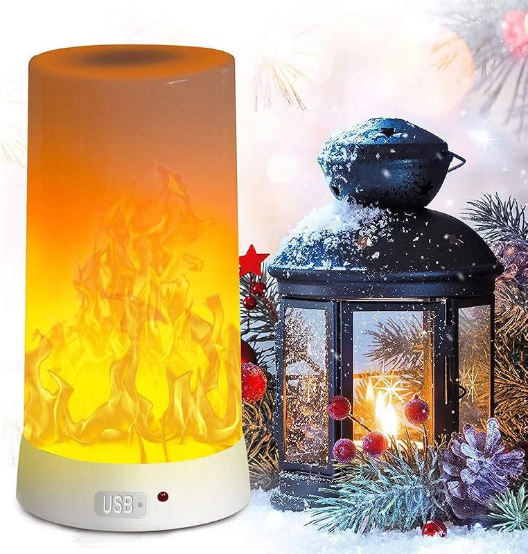 LED-flamlampa, uppladdningsbar nattlampa med flamma, skrivbords-, bordslampa, vattentät, med magnetisk bas och metallkrok, för jul och fest, inomhus, utomhus — Smart belysning