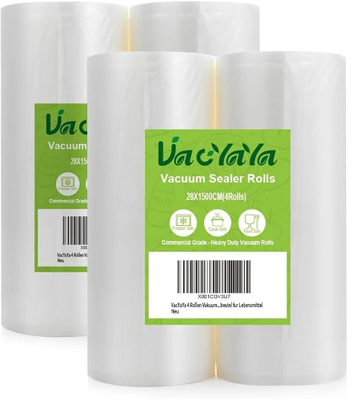 4 folierullar 28 x 1 500 cm vakuumrullar för livsmedel, BPA-fri vakuumpåse sous vide påse folie för vakuumförpackare och foliesvetsutrustning lämplig — Kök & Hushåll