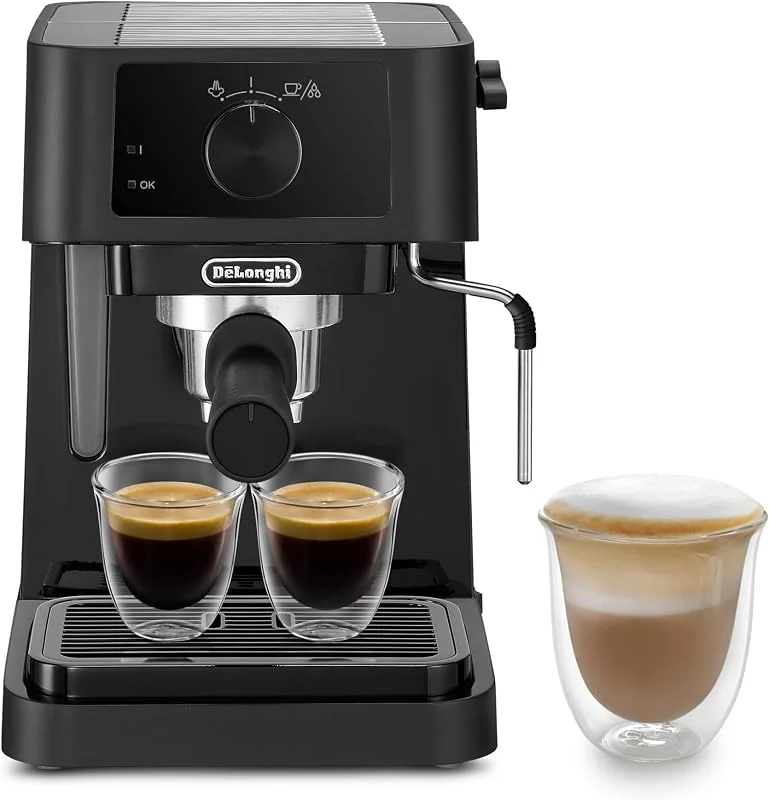 De'Longhi Stilosa EC230.BK, Manuell Kaffemaskin med Ångarm, 1 eller 2 Koppar, 15 Bars Espresso Maskin, Kaffe i Pulver eller E.S.E Kapslar, 1 L Vattenbehållare, Rostfri Stål Kedja, 1100W, Svart — Kök & Hushåll