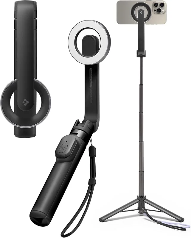 Spigen Magsafe Selfie Stick Tripod Wondersnap [Spigen MagFit Technology] Bluetooth-fjärrkontroll kompatibel med Magsafe iPhone 15 14 Pro Max, Samsung Galaxy S24 S23 -Svart — Mobil och surfplatta