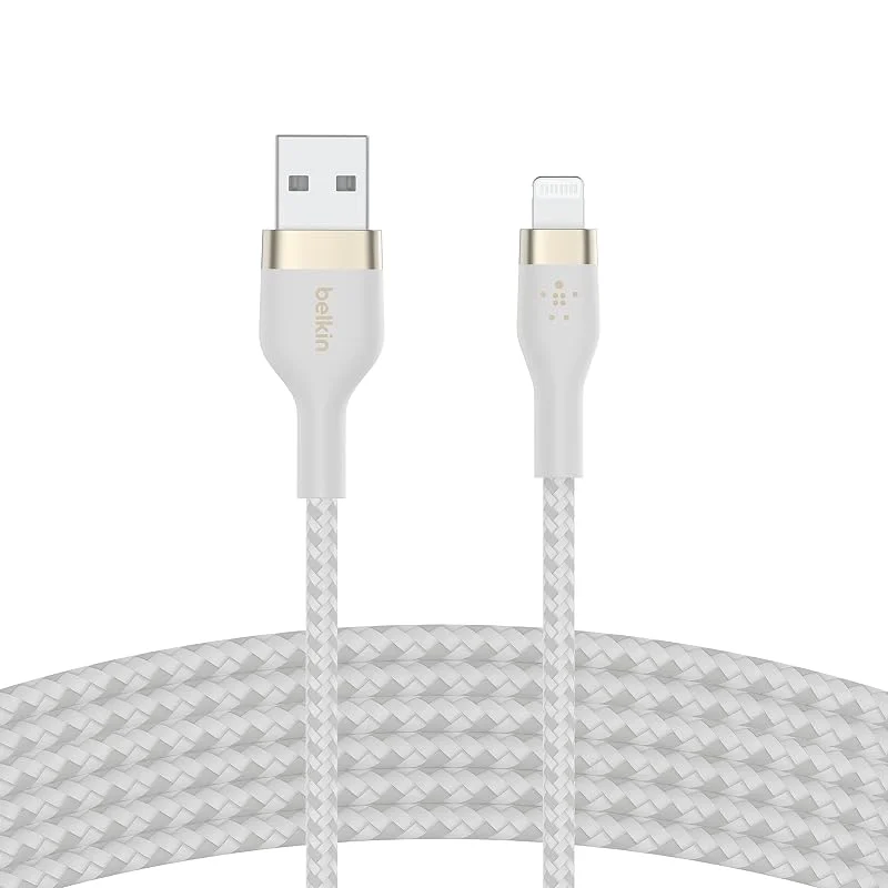Belkin BoostCharge Pro Flex-flätad USB-typ A till Lightning-kabel (3 m, 10 fot), MFi-certifierad laddningskabel för iPhone 14, 14 Plus, 13, 12, Pro, Max, Mini, SE, iPad med mera – vit — Mobil och surfplatta