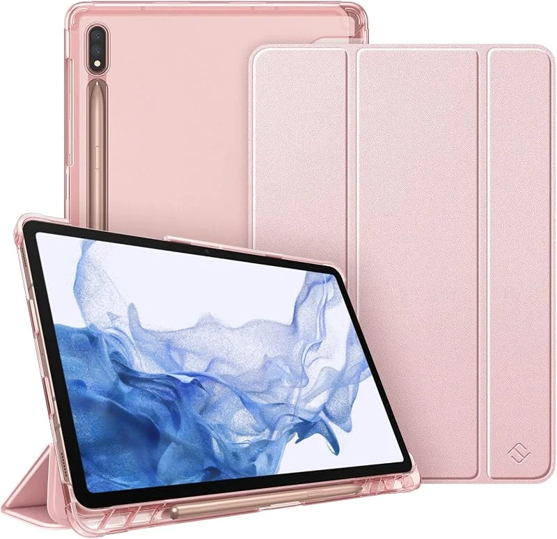 Fintie Fodral till Samsung Galaxy Tab S7 11'' 2020 SM-T870(Wi-Fi) SM-T875(LTE) med S pennhållare, lätt slimShell med genomskinligt frostat stativ bakskydd, automatisk väckning, sömn, Roséguld — Mobil och surfplatta