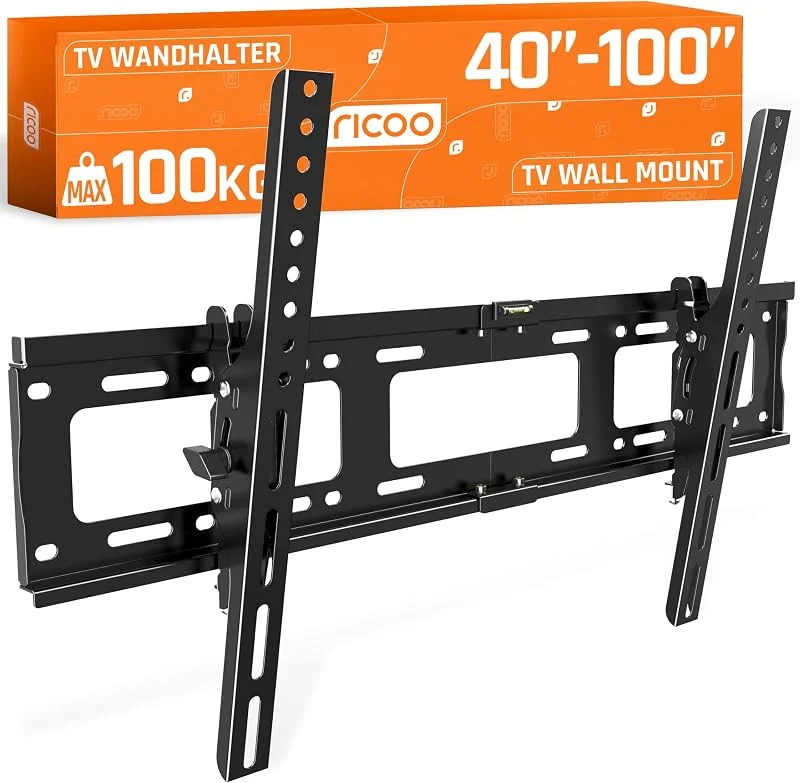 RICOO TV-TV-väggfäste Vippbar TV-fäste R17 - Universal för 37-75 tum (upp till 100 kg Max-VESA 600x400) Platt böjd skärm LCD OLED-platt-TV-väggfäste — TV och streaming