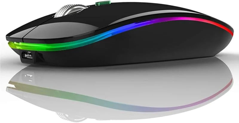 Uiosmuph G12 Uppladdningsbar trådlös mus, Nano trådlös musmottagare 1600 dpi Justerbar tyst minimus Flerfärgad LED för bärbar dator, PC, Notebook, Macbook (svart) — Datortillbehör
