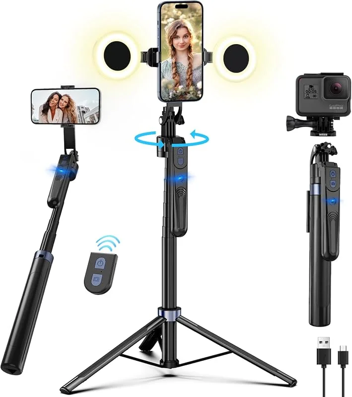 180 cm ansiktsspårningsstativ för iPhone, Android, 360 rotation mobiltelefonstativ med ljus och fjärrkontroll, selfiepinne för smartphone, iPhone-stativ för filmning av video, vlog-inspelning — Mobil och surfplatta