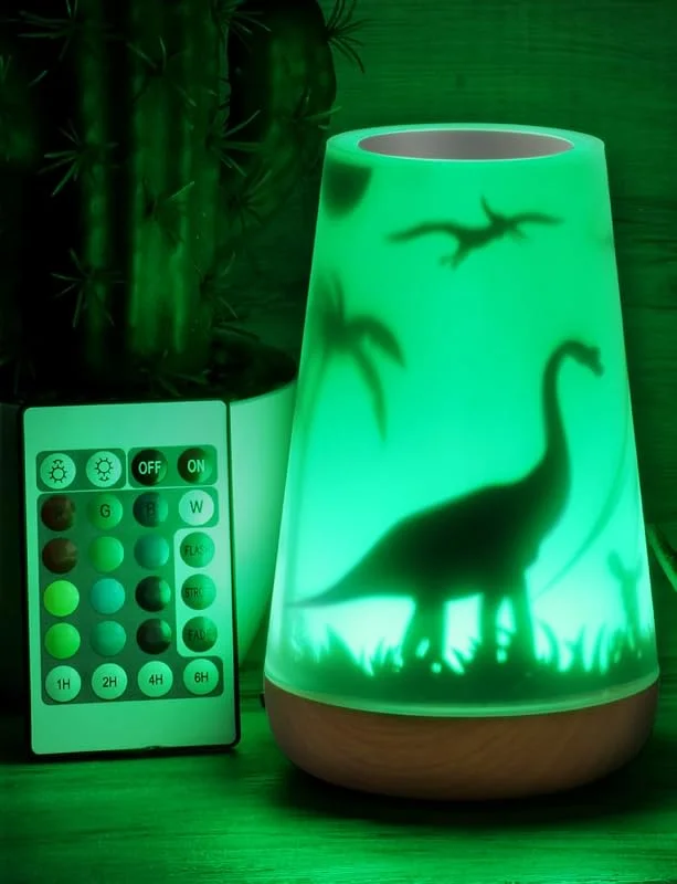 Mostof dinosaurie nattlampa för barn, LED-nattlampa med fjärrkontroll dimbar touchkontroll, fe figurer med vingar, RGB-färger (elfen) (dinosaurie – 16 färger) — Hushållselektronik