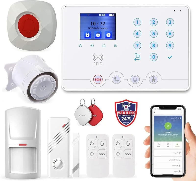Wolf-Guard WiFi 4G RFID hemlarm säkerhetssystem W4Q LCD touch-knappsats 110 dB trådlöst inbrottskit, dörrklocka, Tuya Smart Life App fjärrkontroll — Smarta hem