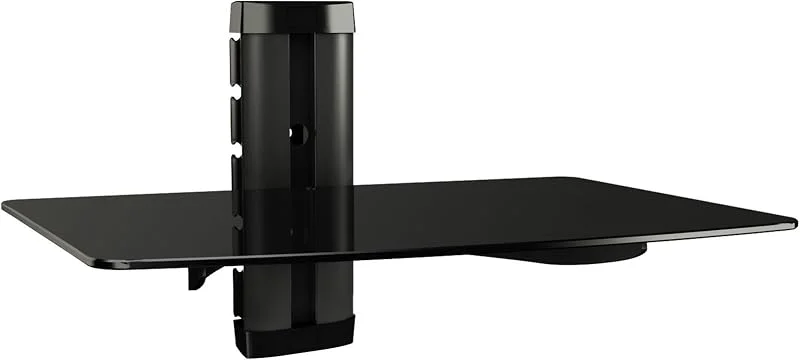 RICOO HiFi Rack glas, vägghylla med kabelkanal DVD-B1, TV-hylla, väggfäste med glashylla för Blu-ray DVD-spelare projektor Playstation PS5 PS4 Xbox, spelglashylla vägg, TV-möbler och fonommöbler — TV och streaming