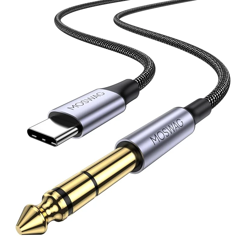 MOSWAG USB C till 6, 35 mm TRS ljudkabel 1 m Hi-Fi förlustfri guldpläterad OFC nylonflätad för förstärkare, blandningskonsol, bildskärms hörlurar ingen omvänd, inte för inspelning — Hörlurar och ljud