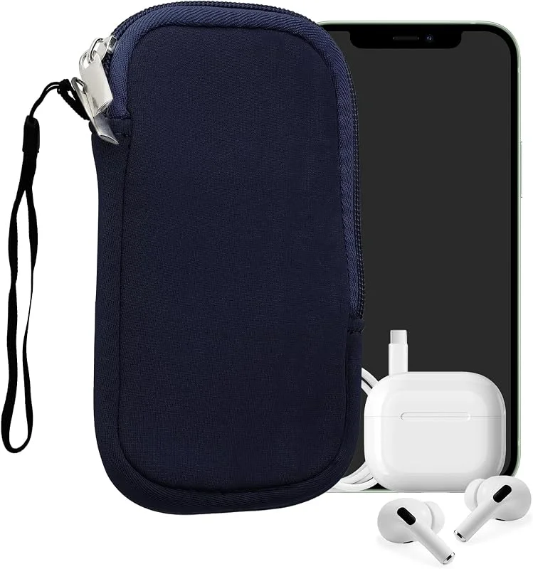 kwmobile Telefonväska i neopren, storlek XS – 8, 9-10, 15 cm (3, 5, 4 tum) – universell mobiltelefonväska med dragkedja, handledsrem – mörkblå — Mobil och surfplatta