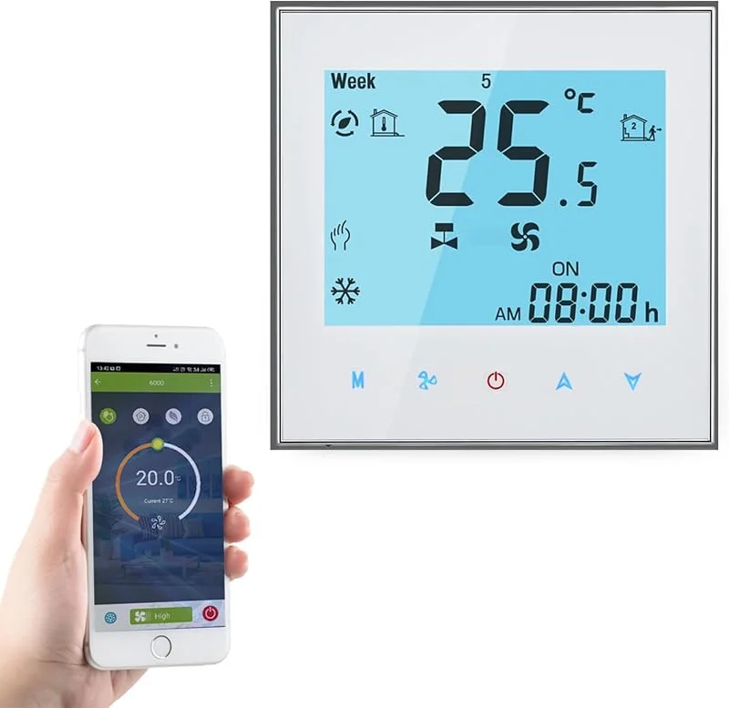 Smart Wifi-termostat Luftkonditionering Temperaturkontroll med 4-rörs LCD-skärm, Fungerar med Alexa Google Home, Mjuk skärmbelysning, skydda dina ögon, 95~240V AC — Smarta hem