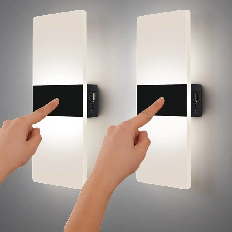 LED batteri vägglampa inomhus med strömbrytare, batteridriven vägglampa barnrum nattlampa laddningsbar USB batterilampa, touchkontroll sänglampa sovrum väggbelysning, 2 st. — Smart belysning