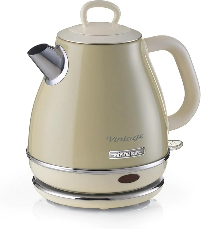 Ariete Vintage vattenkokare 2868, retro elektrisk vattenkokare med trådlös 360°-bas, automatisk avstängning, 1 l kapacitet, rostfritt stål, 1 600 W, beige — Kök & Hushåll