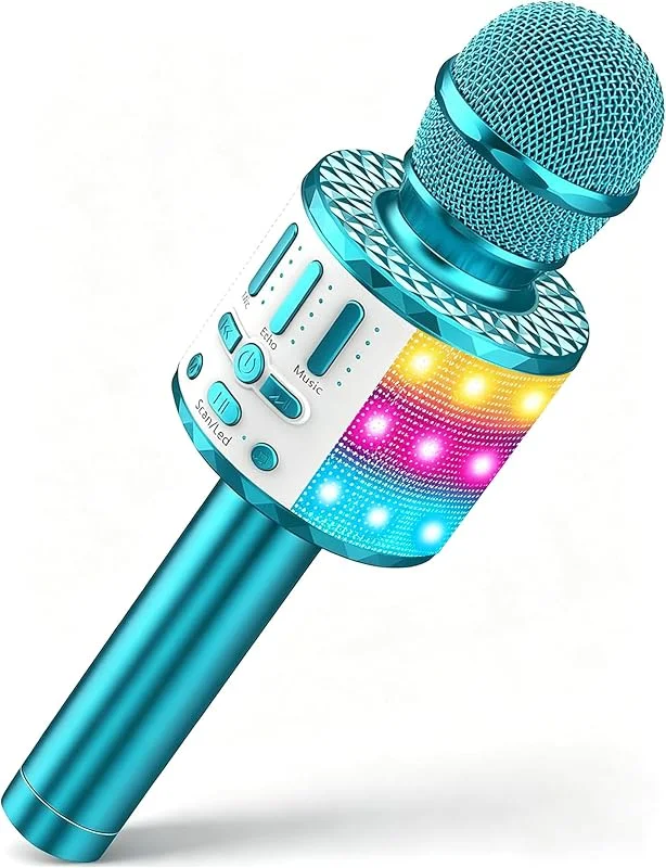 Karaoke trådlös mikrofon, bluetooth karaoke mikrofon med scenljus, bärbar högtalare för barn, vuxna, fest, sjungande disco KTV-klubbar, jul, födelsedag, kväll, presentidé, flicka, kille — Hörlurar och ljud