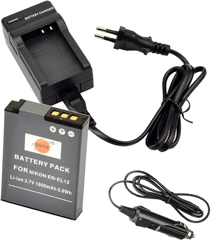 DSTE EN-EL12 batteri och reseladdare kompatibel med Nikon S610 S620 S630 S800c S6000 — Laddning och kablar