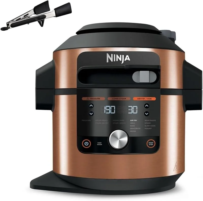 Ninja Foodi MAX multikokare med SmartLid, 12 matlagningsfunktioner i 1, 7, 5 l, 12-i-1 multikokare, tryckkokare, luftfritering, långkokning, grill och mer, koppar, svart, Amazon exklusivt, OL650EUCP — Kök & Hushåll