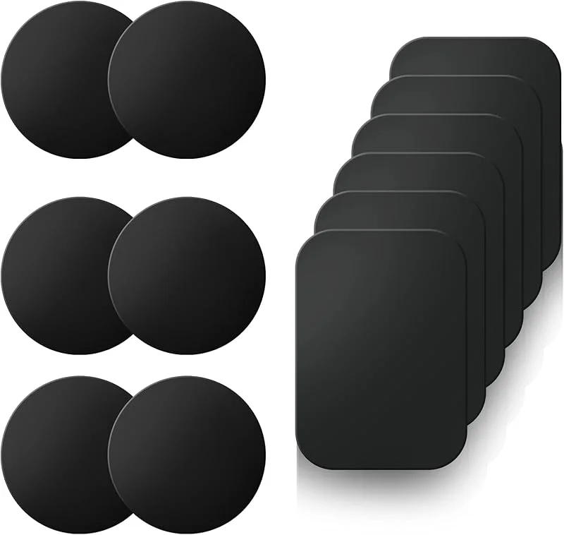 Metallplatta, metallplattor för magnetisk telefonhållare, universell bilmonterad telefonplatta 12 -pack - tunn självhäftande metallplatta för biltelefonmagnetklistermärke, 6 runda och 6 rektanglar — Mobil och surfplatta