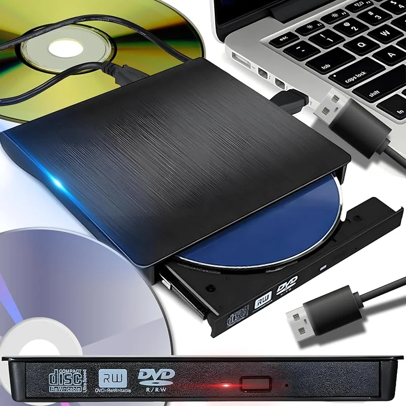 Retoo Extern DVD-enhet USB 3.0 Type-C CD DVD +, -RW Optisk Drive USB C Burner Slim CD, DVD ROM Rewriter Reader Portable för PC Laptop Desktop MacBook Mac Windows 7 8.1 10 Linux OS Appl — Portabel digital och ljud