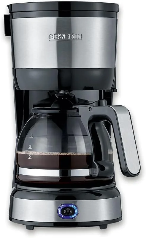 SEVERIN Compact Coffee Maker, aromatiskt kaffe med kaffebryggare för upp till 4 koppar, filterkaffebryggare med permanent svängbart filter, rostfritt stål, svart, KA 4808 — Kök & Hushåll