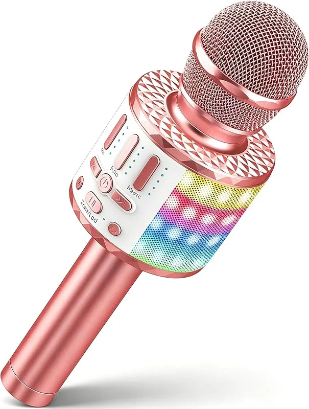 Karaokemikrofon, trådlös Bluetooth-mikrofon för barn med LED, bärbar karaokemaskin för sång, leksak, present för flickor och pojkar, KTV, högtalare och inspelning för smarttelefon och dator — Hudvård
