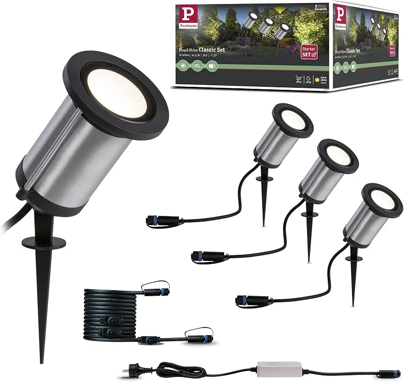 Paulmann 94286 Plug & Shine LED utomhusbelysning Spot Classic startset inkl. 3x5, 1 W IP65 antracit trädgårdsbelysning metall 3000 K — Smarta hem