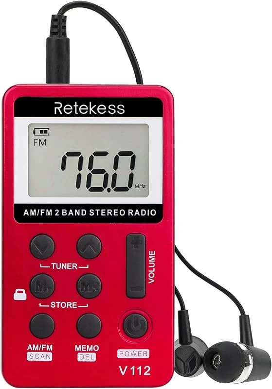 Retekess V112 Fickradio, AM FM Mini Radio(Röd) — Portabel digital och ljud
