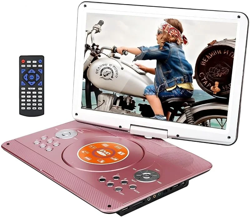 YOOHOO 14" bärbar DVD-spelare med Remore Controller, högupplöst uppladdningsbart batteri, stor storlek, DVD-spelare för bil (guld) — Portabel digital och ljud
