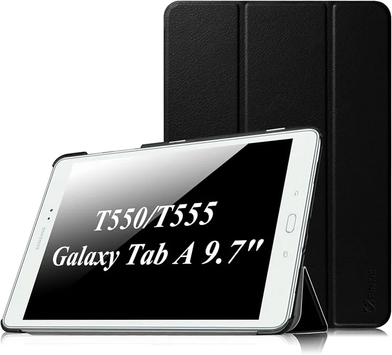 Fintie fodral för Samsung Galaxy Tab A 9, 7 tum T550N, T555N surfplatta PC – ultratunt superlätt stativ smalt skal skydd skyddsfodral med bil sömn, väckningsfunktion, svart — Mobil och surfplatta