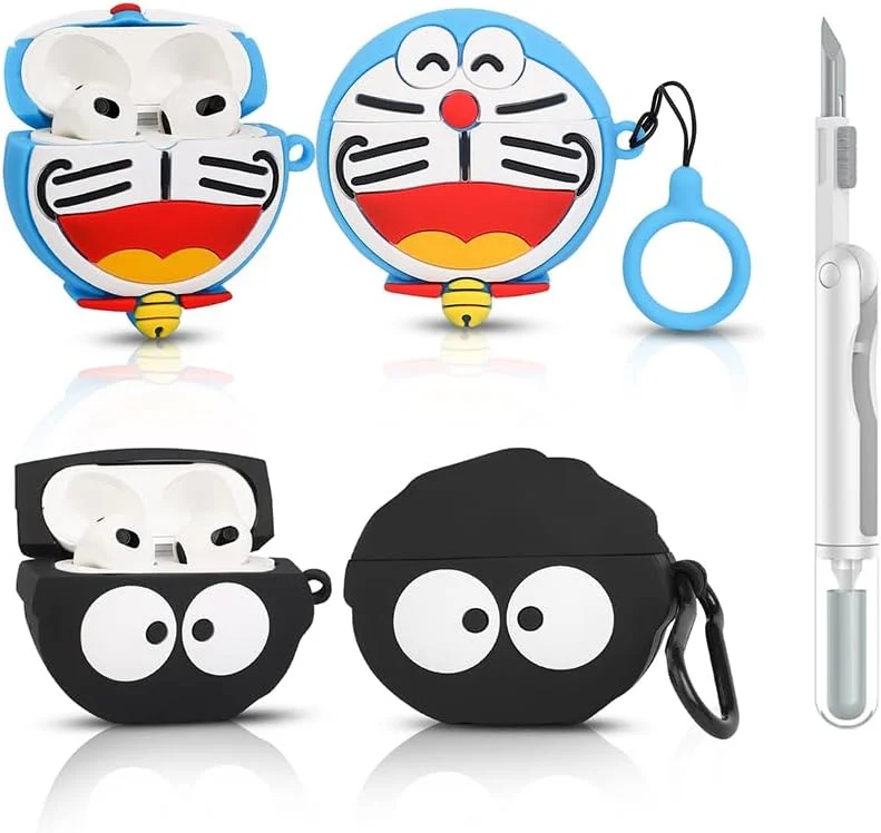 (2-pack+rengöringspenna) XMBYGY fodral för Apple AirPods 3:e generationen trådlösa öronsnäckor med rengöringspennkit, silikon sött laddningsfodral stötsäkert skyddskåpa och karbinhake för AirPods 3 (A — Mobil och surfplatta